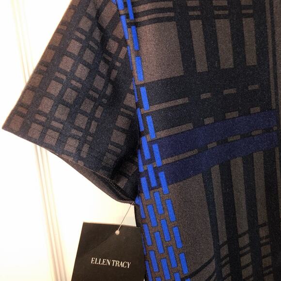 NWT Blue and Brown window pane short sleeve midi shift Dress size 10 Ellen Tracy - Picture 8 of 11